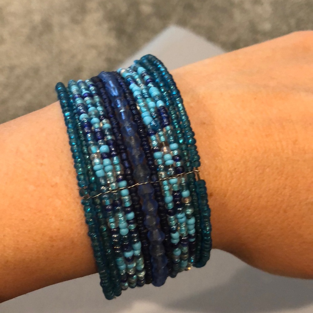 Blue beaded cuff bracelet